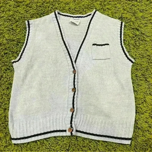 Vintage 70s Knit Baby Blue Sweater Vest - Picture 1 of 4